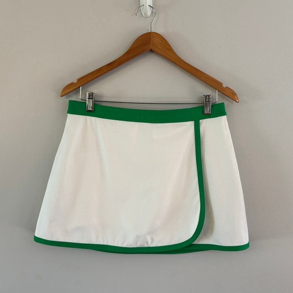 J. Crew Cloudstretch White with Green Detail Wrap Tennis Skirt Size M
